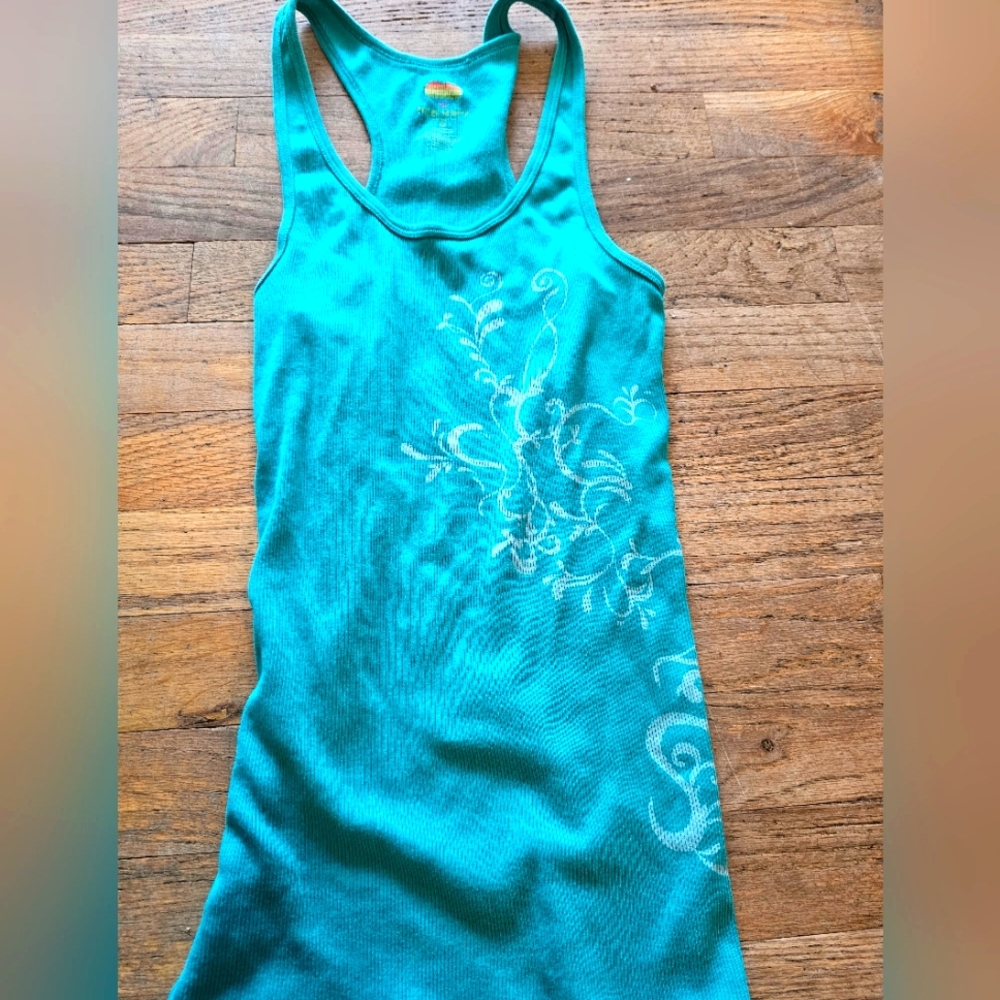 Old Navy Turquoise Tank Top with Floral Pattern Women's Size SM